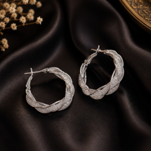Silver scrunched hoops