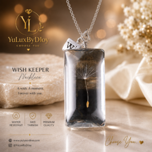 Mens dandelion wish necklace rectangle