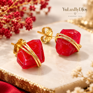 Bold ruby red raw stone studs