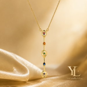 Oval multi stone line pendant necklace