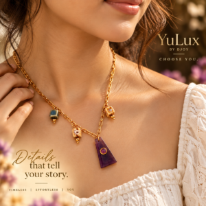 Bohemian marble and ceramic necklace purple