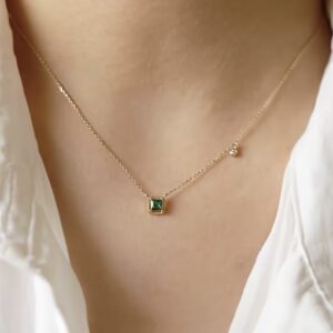 Dainty green drop pendant necklace